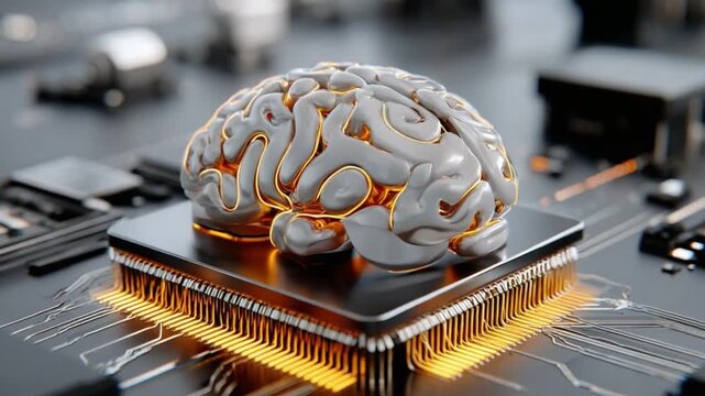 The Mind's Machine: A conceptual image showcases a luminous brain model nestled upon a circuit board, symbolizing the convergence of intelligence and technology. 