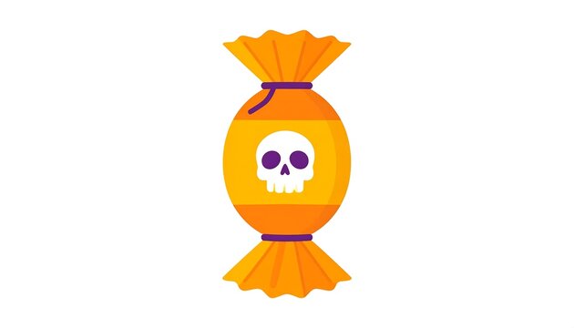 Vector illustration of wrapped candy with skull on bright orange wrapper
