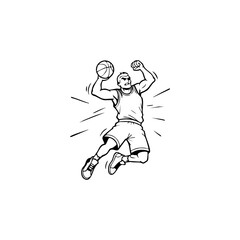 Obraz premium High-flying basketball player slamming a dunk - dynamic line art vector 