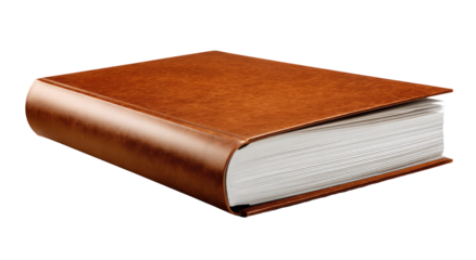 Detailed realistic closed brown leather book illustration on transparent background