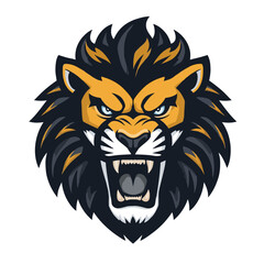 brave golden lion head mascot logo vector illustration