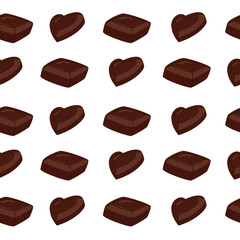 Chocolate pieces seamless pattern. Square and heart shape chocolate. Sweet and delicious snack. Can be used for wallpaper, paper wrapping, fashion fabric, menu element, and decoration