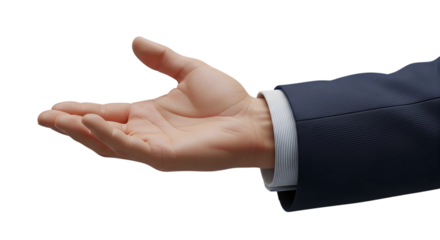 Man s open hand extended forward in a gesture of offering or receiving isolated on transparent background