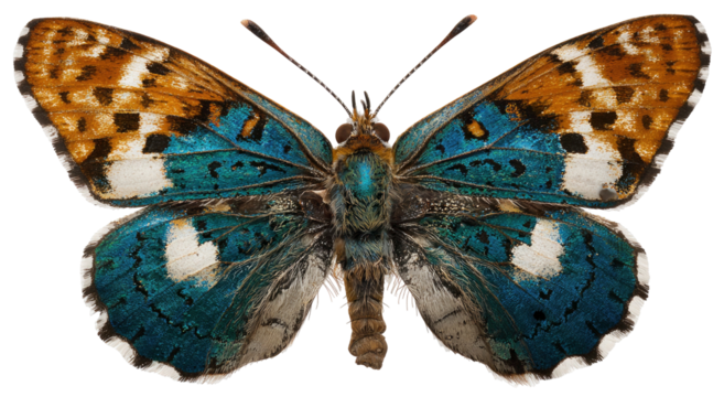 Detailed butterfly wings with vibrant coloring on transparent background