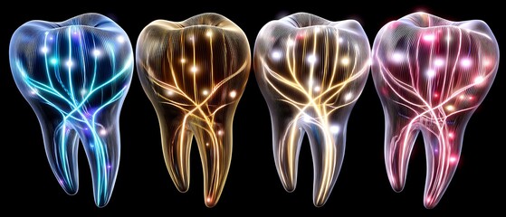 Colorful Artistic Representation of Tooth with Neon Light Effects