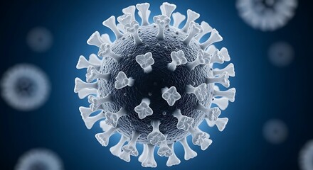 Coronavirus cell close up on blue background, a dangerous pandemic virus