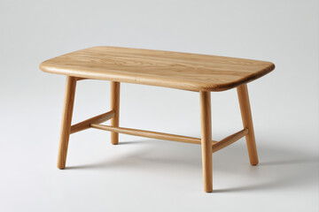 Fototapeta premium Low wooden chabudai-style table with smooth chamfered edges on white background