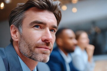 Professional Man with Beard in Business Meeting Enjoying Discussion