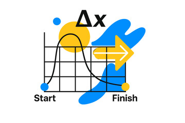 Fototapeta premium Displacement Pathway Art. Displacement Concept. A glowing arrow extends from ?Start? to ?Finish? points over a minimalist grid; ??x? floats above in bold