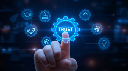 Trust concept business technology internet and network connection hand touching trust button icon