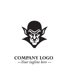 Head of Dracula Logo Symbol in Black on the White Background with Horror Minimal Vector Design