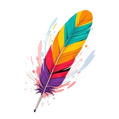 Feather set vector illustration of decorative bird quills and design elements