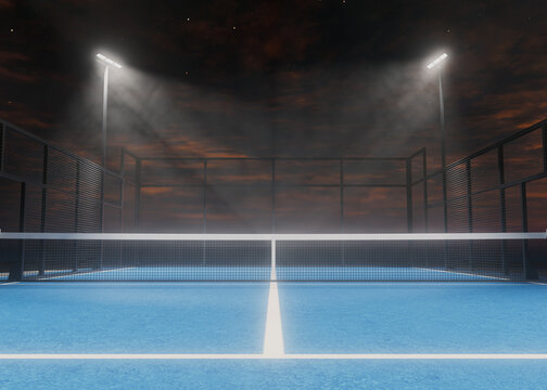 Floodlit Padel or Pickleball Court at Night
