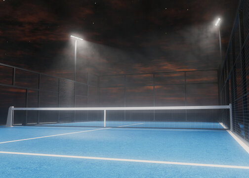 Floodlit Padel or Pickleball Court at Night