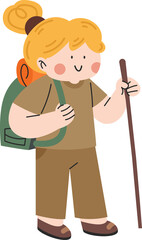 Girl Hiking with Backpack Character Illustration
