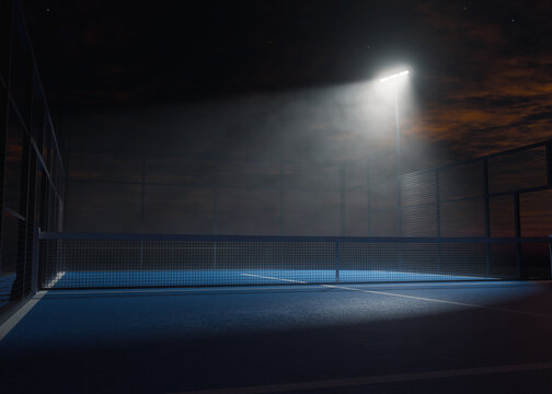 Half-Lit Padel or Pickleball Court at Night