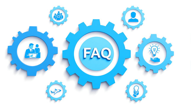 Frequently asked questions faq help center support knowledge base gears mechanism blue and white background