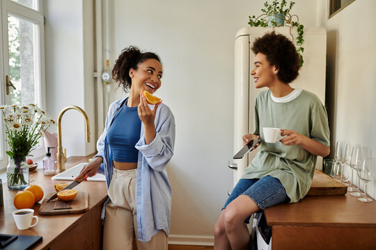 Joyful moments for a happy African American couple in their modern apartment - Powered by Adobe