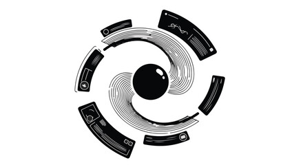 Abstract futuristic circular interface with glowing elements and data visualization