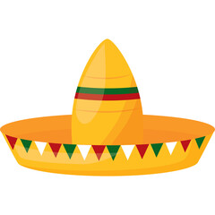 Traditional Yellow Sombrero Hat with Red Green and Yellow Tassels and Red Green and Yellow Band on a Transparent Background