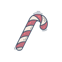 Retro Line Art Candy Cane Vector Illustration. Minimalist Striped Christmas Sweet Treat Icon. Festive Winter Holiday Season Design Element.