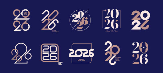 Modern Happy New Year 2026 Logo Designs Collection: Elegant Typography Vector Set for Festive Greetings, Branding, and Seasonal Events.