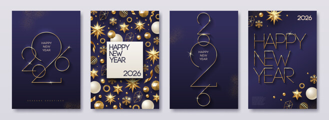 Luxury Happy New Year 2026 Vector Card Collection: Elegant Golden Typography, Festive Decor & Modern Designs for Celebrations.
