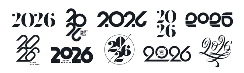 Set of 2026 new year logo. Number of year design. Design elements for greeting card, invitation, calendar, etc. Vector illustration.