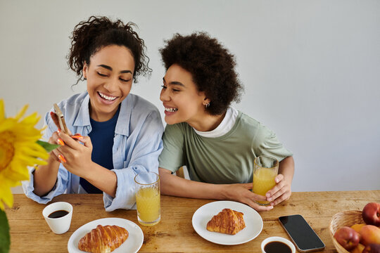 Happy couple enjoying a cozy morning together at their modern apartment