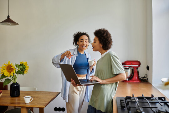Joyful moments shared by a loving couple in their modern kitchen at home