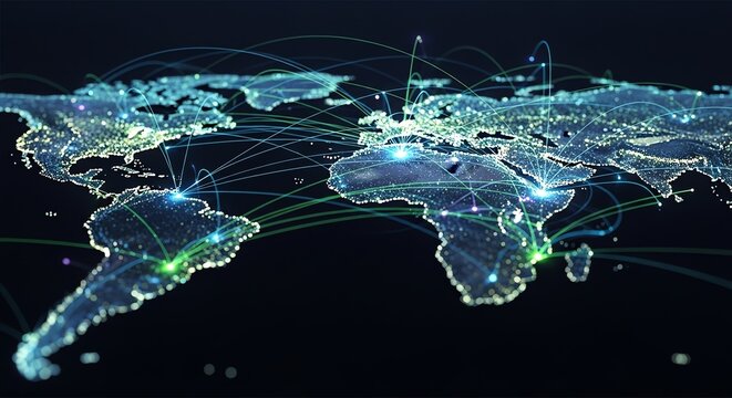 Global network connections over world map