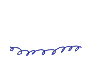 Hand-drawn indigo curly line, sketch-style, isolated on white. Decorative abstract squiggle for notes, journaling, overlay, memos, creative invitations, or branding.