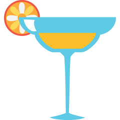 Turquoise Blue Margarita Glass Filled With Orange Liquid Topped With Orange Slice Garnish Flat Design Isolated On Transparent Background
