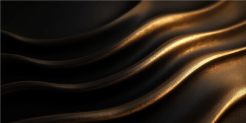 Flowing luxury golden silk satin fabric texture with soft light wave pattern for a smooth design backdrop