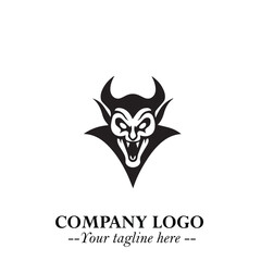 Head of Dracula Logo Symbol in Black on the White Background with Horror Minimal Vector Design