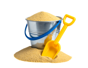 Colorful Bucket and Shovel Filled with Fine Sand