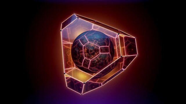 Futuristic Power Core: Abstract Sci-Fi Object with Rotating Crystal Cage and Neon Edges
