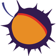 Abstract Graphic Representation of a Chestnut Shell with Orange and Blue Accents on a Transparent Background