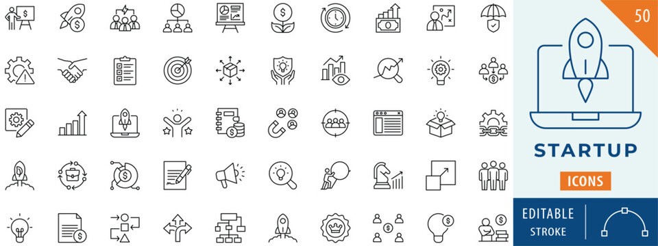 Startup icon collection set. Editable stroke. - Powered by Adobe