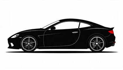 Naklejka premium Black sports car silhouette vector illustration on white background, perfect for automotive logo, design, or branding.