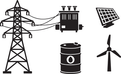 Renewable and traditional energy sources connected to power grid