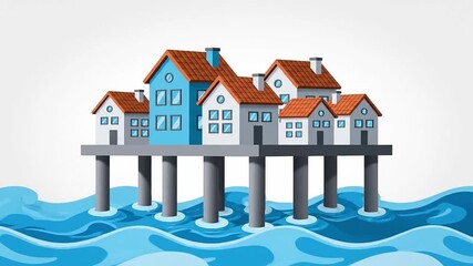 Visualizing rising sea levels and coastal adaptation strategies in cartoon style