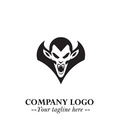 Head of Dracula Logo Symbol in Black on the White Background with Horror Minimal Vector Design