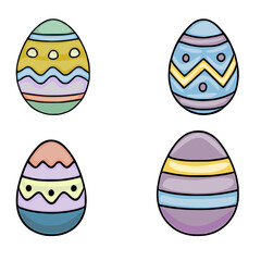A charming vector collection of four uniquely decorated Easter eggs, featuring soft pastel colors and playful geometric patterns, perfect for spring celebrations.
