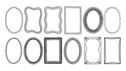 Unique collection of hand drawn frames for creating custom greeting cards, artistic invitations, and eye catching promotional materials featuring various shapes and stylish borders