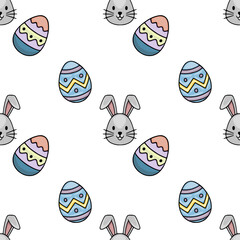 Fototapeta premium Adorable seamless vector pattern featuring playful aster eggs and cute bunny faces, perfect for festive holiday designs.