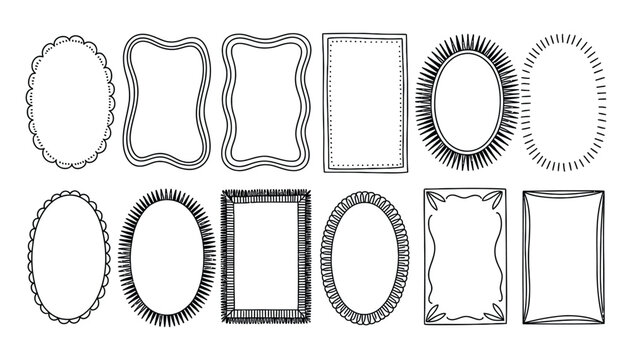 Unique collection of hand drawn frames for creating custom greeting cards, artistic invitations, and eye catching promotional materials featuring various shapes and stylish borders