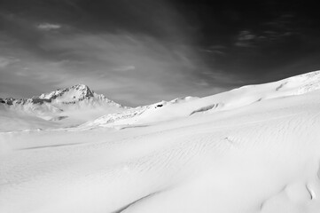 Black and white snowy mountains at winter