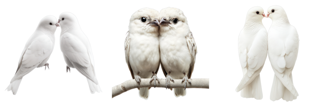 Three pairs of beautiful white doves, symbolizing love and peace, are shown in this photograph, which evokes a sense of tenderness and serenity. In the center.