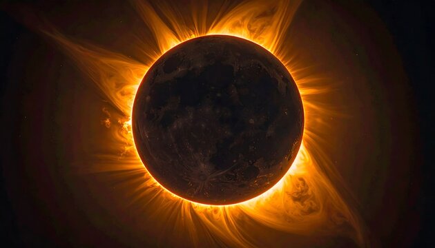 Abstract illustration of a solar eclipse with stunning fiery corona effect